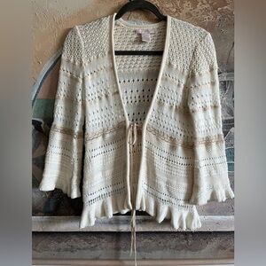 Rebecca Taylor Crochet Knit Tie Front Cardigan